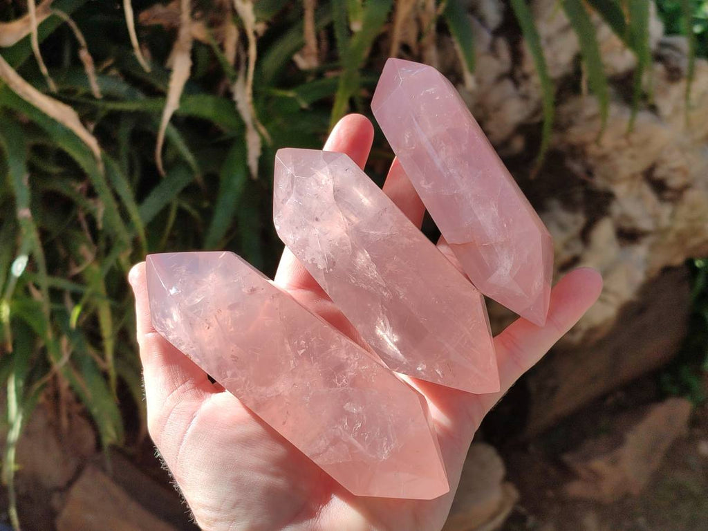 Polished Double Terminated Rose Quartz Points x 5 Madagascar - Toprock Gemstones and Minerals 