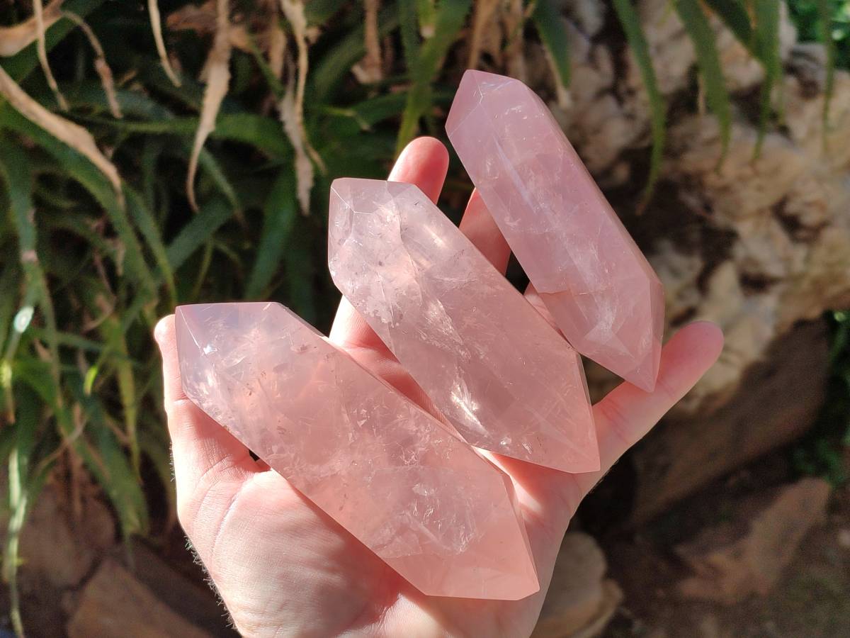 Polished Double Terminated Rose Quartz Points x 5 Madagascar - Toprock Gemstones and Minerals 