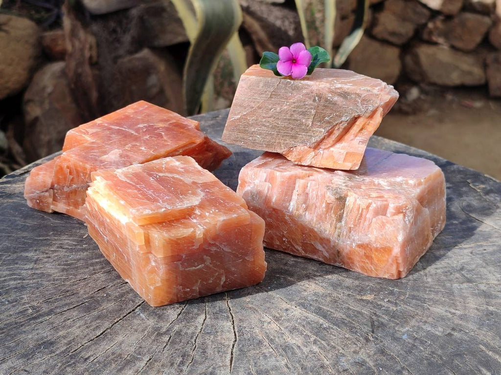 Natural Sunset Orange Calcite Specimens x 4 From Spitzkop, Namibia - Toprock Gemstones and Minerals 