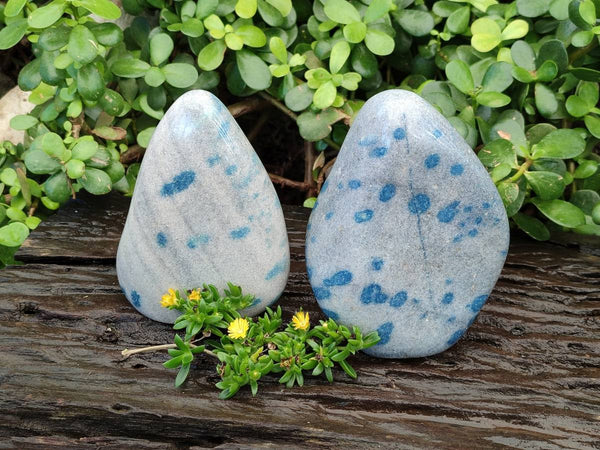 Polished Blue Spinel Spotted Standing Free Forms x 2 From Madagascar
