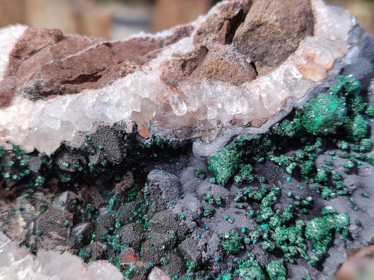 Natural Ball Malachite and Drusi Quartz On Dolomite Matrix Specimens x 2 From Kambove, Congo - Toprock Gemstones and Minerals 