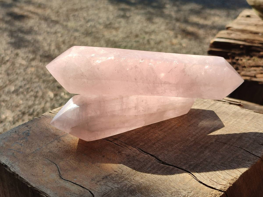 Polished Double Terminated Rose Quartz Points x 6 Madagascar - Toprock Gemstones and Minerals 