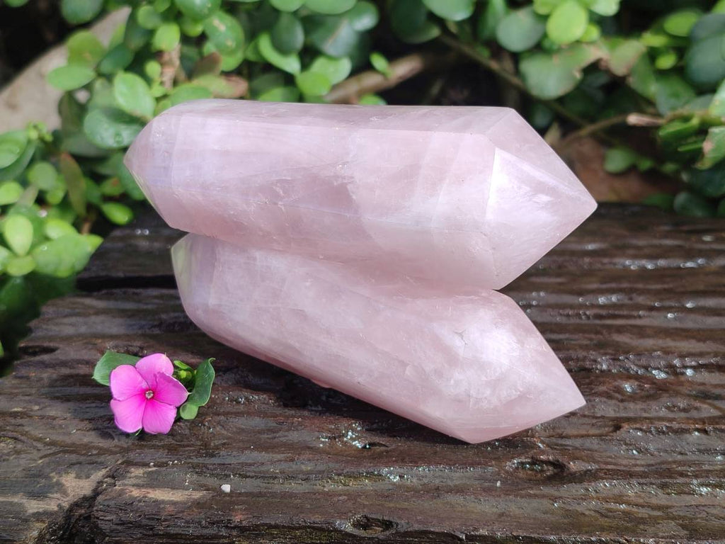 Polished Double Terminated Rose Quartz Points x 6 Madagascar - Toprock Gemstones and Minerals 