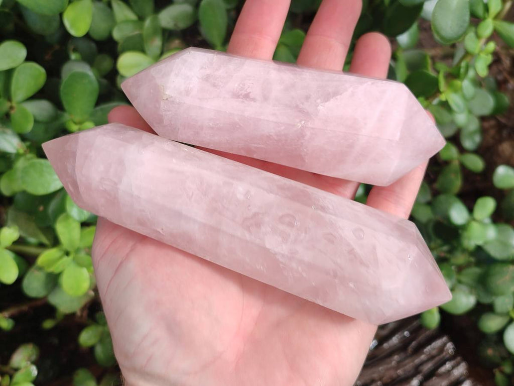 Polished Double Terminated Rose Quartz Points x 6 Madagascar - Toprock Gemstones and Minerals 
