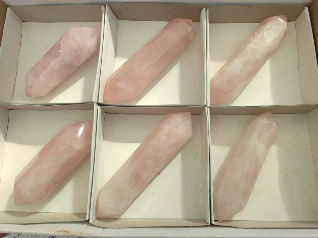 Polished Double Terminated Rose Quartz Points x 6 Madagascar - Toprock Gemstones and Minerals 