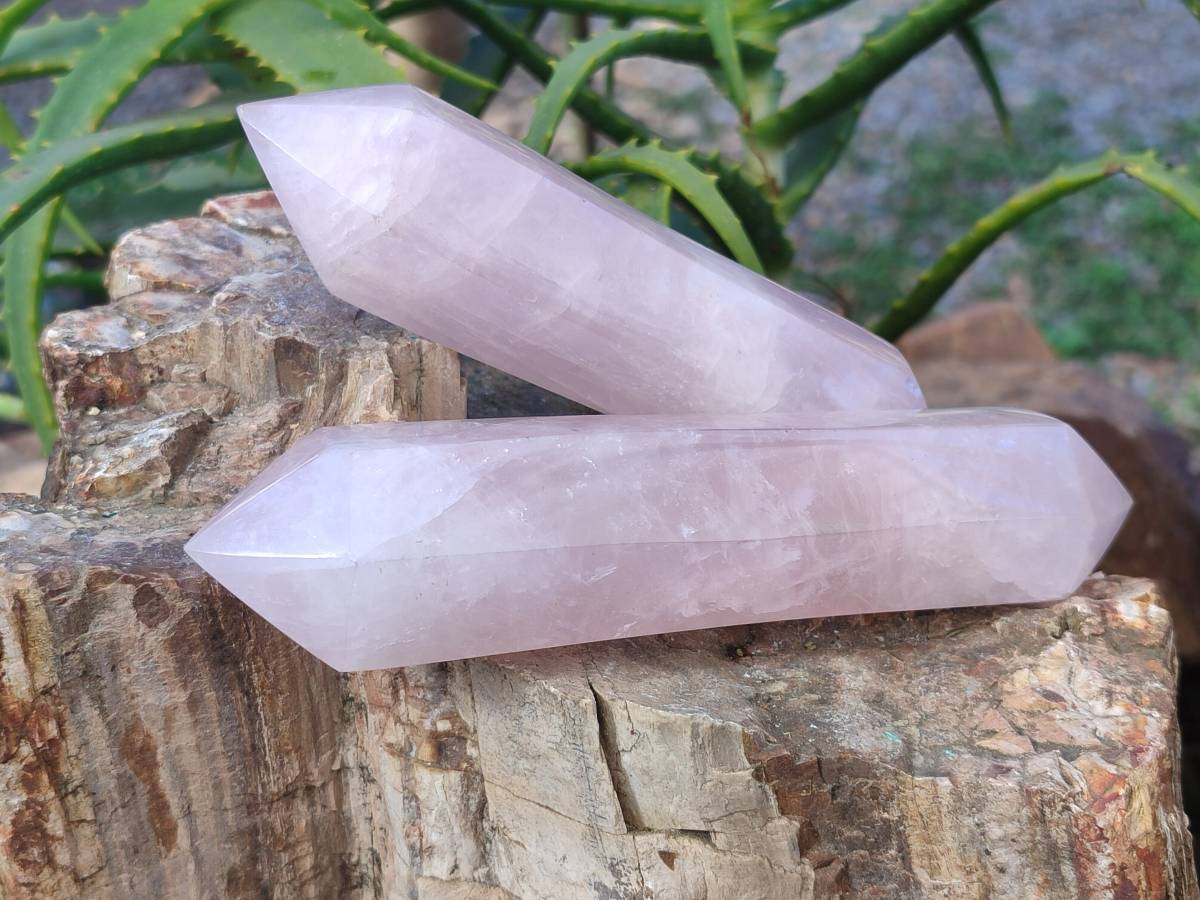 Polished Double Terminated Rose Quartz Points x 6 Madagascar - Toprock Gemstones and Minerals 