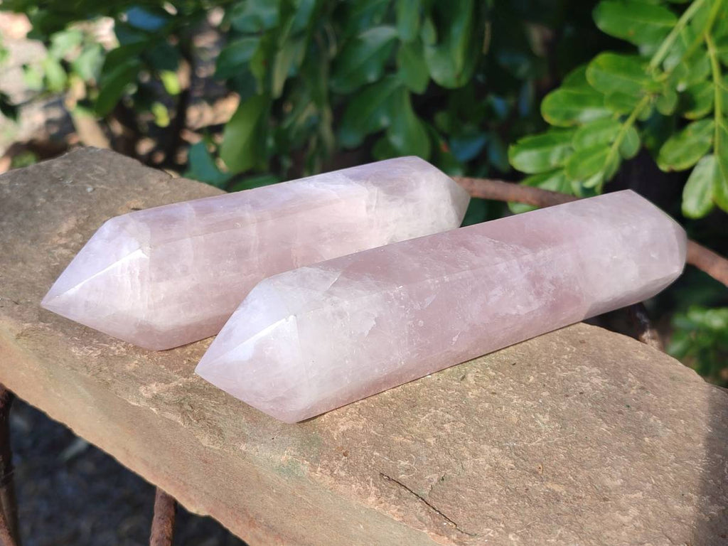 Polished Double Terminated Rose Quartz Points x 6 Madagascar - Toprock Gemstones and Minerals 