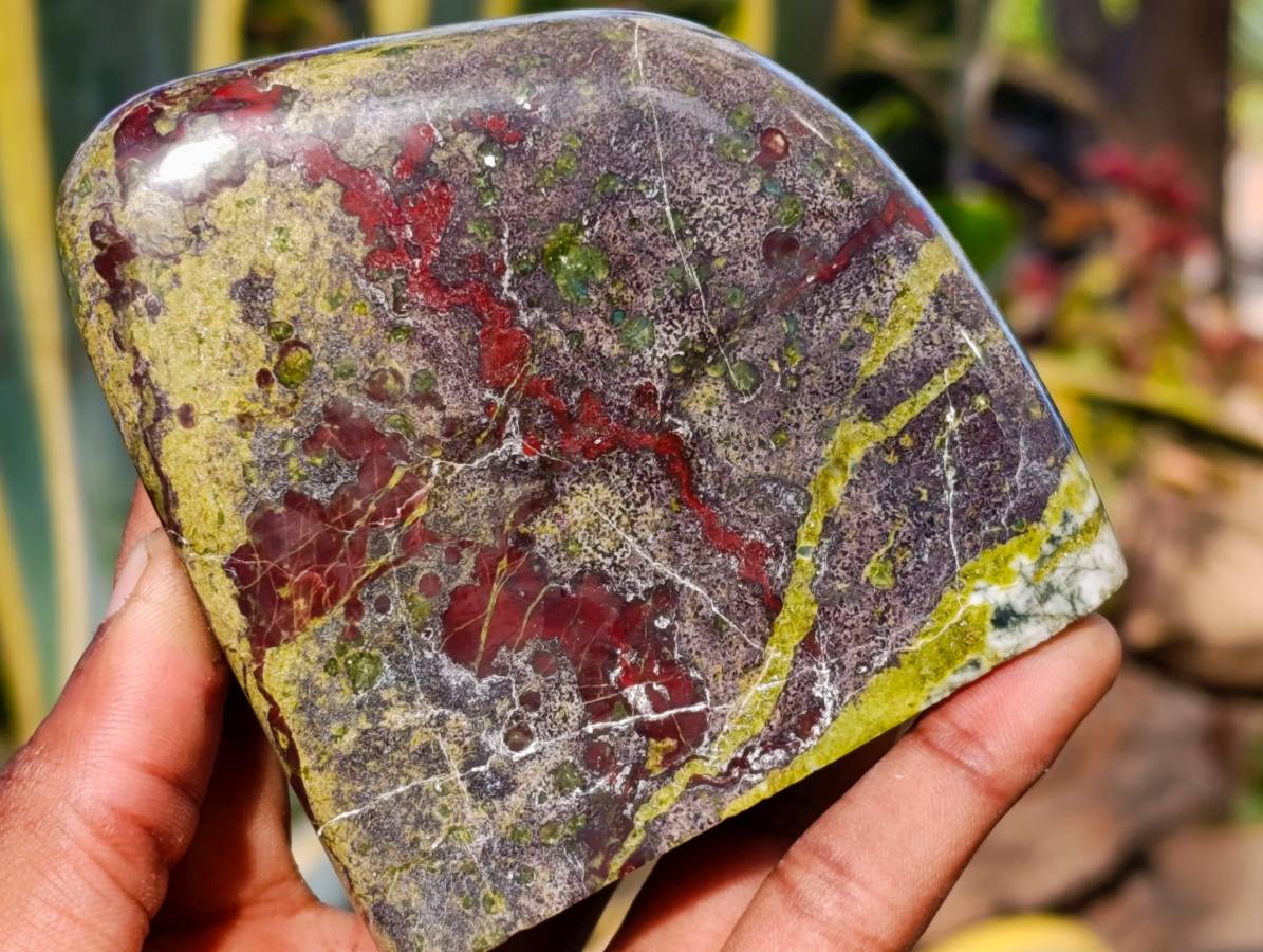 Polished Bastite Dragons Blood Stone Standing Free Forms x 2 From Tshipise, South Africa - Toprock Gemstones and Minerals 
