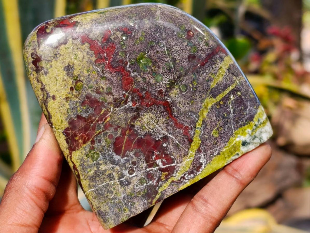 Polished Bastite Dragons Blood Stone Standing Free Forms x 2 From Tshipise, South Africa - Toprock Gemstones and Minerals 