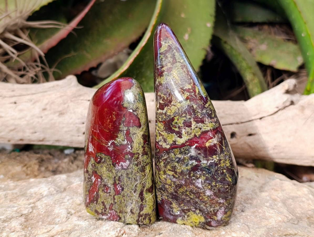 Polished Bastite Dragons Blood Stone Standing Free Forms x 2 From Tshipise, South Africa - Toprock Gemstones and Minerals 