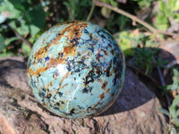 Polished "African Turquoise" Chrysocolla Spheres x 2 From Blue Mine, South Africa