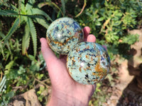 Polished "African Turquoise" Chrysocolla Spheres x 2 From Blue Mine, South Africa