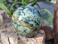 Polished "African Turquoise" Chrysocolla Spheres x 2 From Blue Mine, South Africa