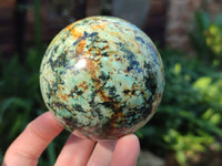 Polished "African Turquoise" Chrysocolla Spheres x 2 From Blue Mine, South Africa
