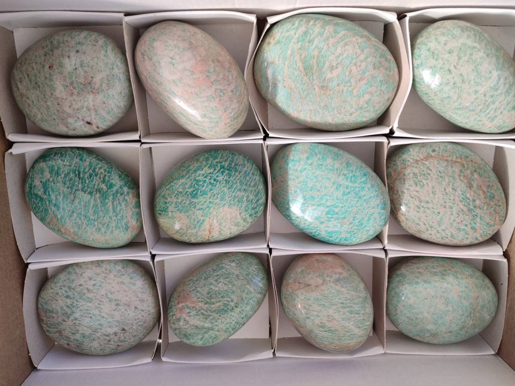 Polished Amazonite Palm Stones x 12 From Madagascar - Toprock Gemstones and Minerals 