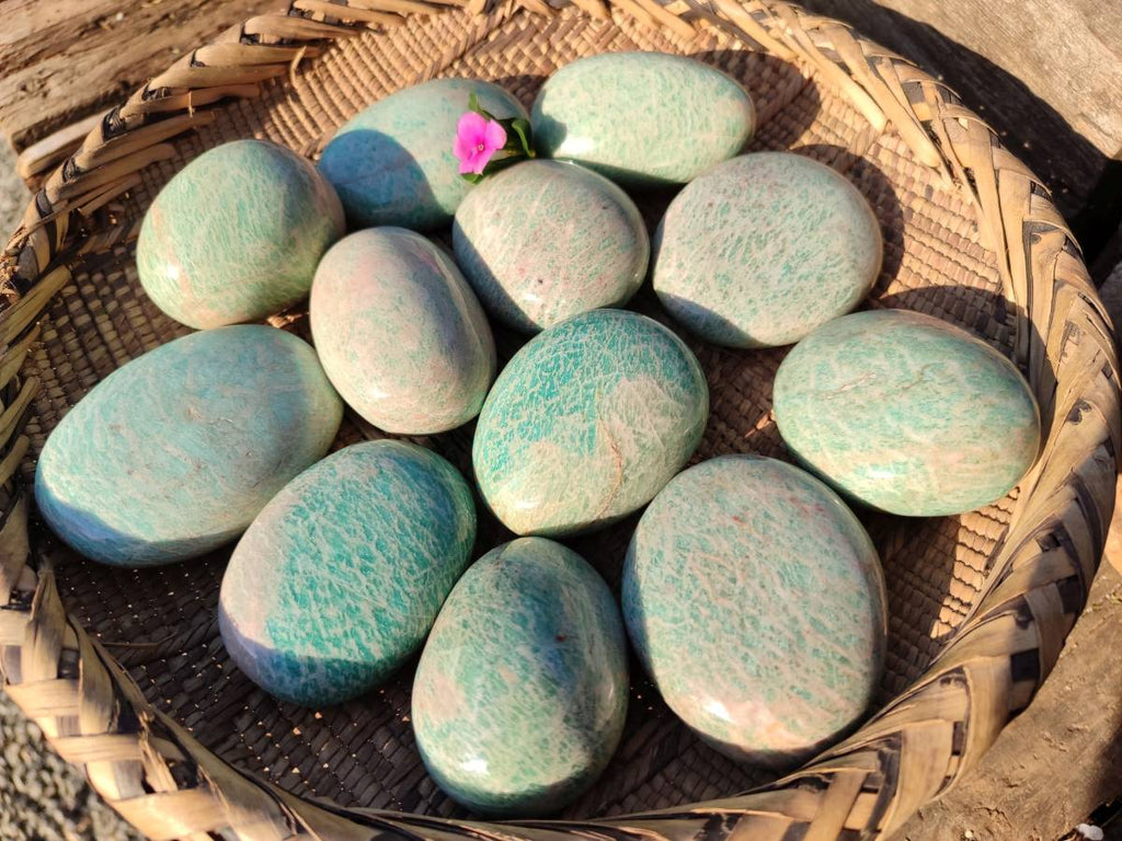 Polished Amazonite Palm Stones x 12 From Madagascar - Toprock Gemstones and Minerals 
