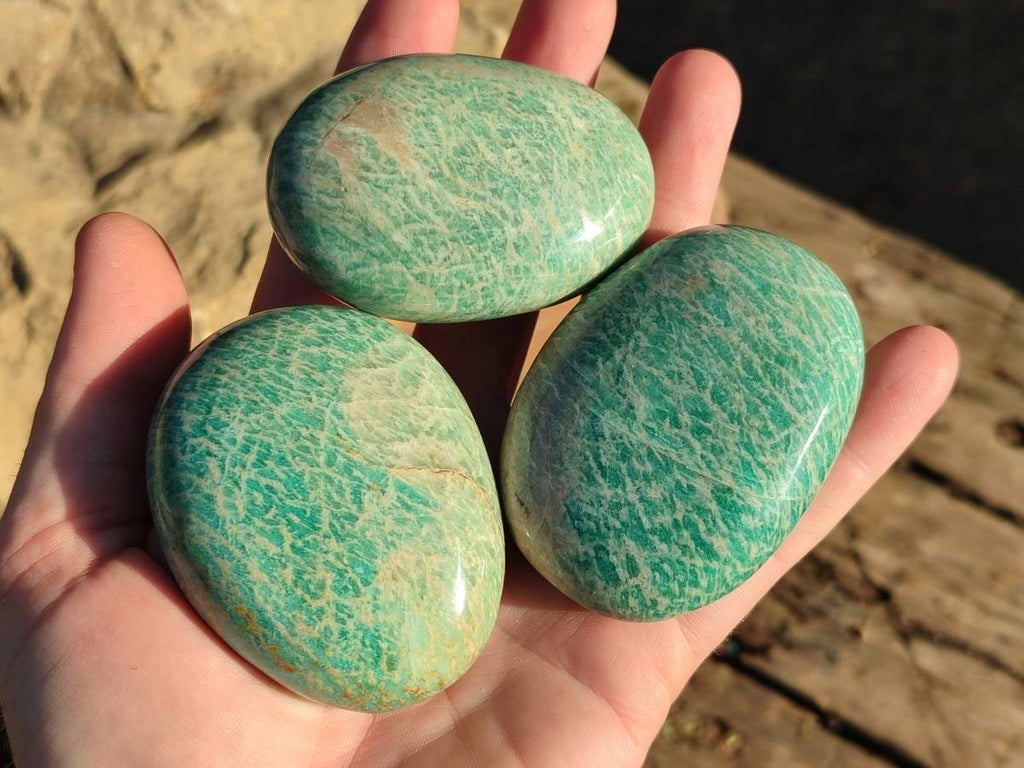 Polished Amazonite Palm Stones x 12 From Madagascar - Toprock Gemstones and Minerals 