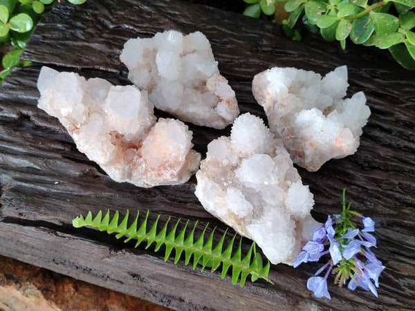 Natural White Spirit Quartz Clusters x 4 From Boekenhouthoek, South Africa