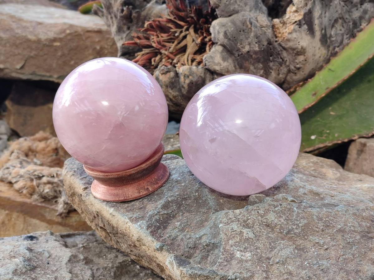 Polished Star Gemmy Rose Quartz Spheres x 2 From Madagascar - Toprock Gemstones and Minerals 