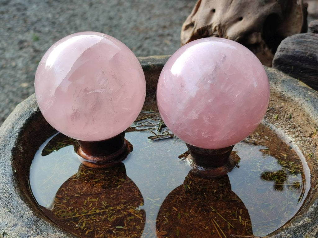 Polished Star Gemmy Rose Quartz Spheres x 2 From Madagascar - Toprock Gemstones and Minerals 