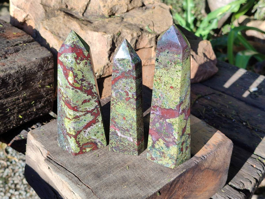 Polished Bastite Dragons Blood Stone Points x 3 From Tshipise, South Africa - Toprock Gemstones and Minerals 