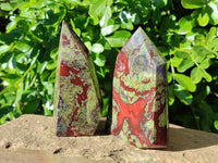 Polished Bastite Dragons Blood Stone Points x 2 From Tshipise, South Africa