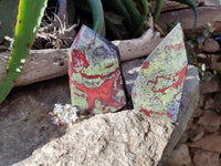 Polished Bastite Dragons Blood Stone Points x 2 From Tshipise, South Africa