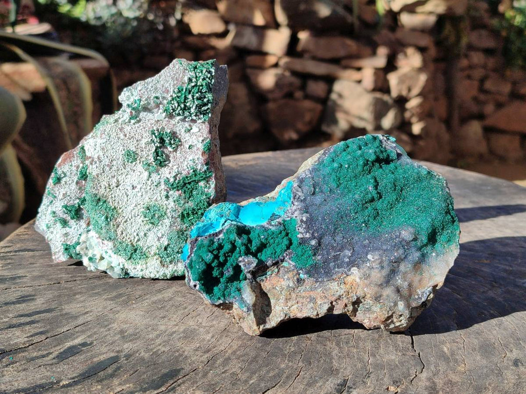 Natural Drusy Coated Malachite with Cobaltion Dolomite and Chrysocolla Specimens x 2 From Congo - Toprock Gemstones and Minerals 