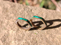 Hand Made 'Antique' Malachite and Chrysocolla Rings with Brass Inlay x 12 From Congo