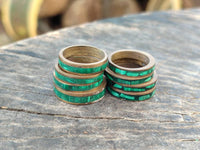 Hand Made 'Antique' Malachite and Chrysocolla Rings with Brass Inlay x 12 From Congo