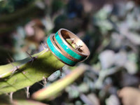 Hand Made 'Antique' Malachite and Chrysocolla Rings with Brass Inlay x 12 From Congo