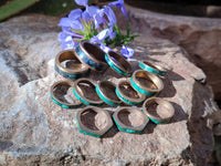 Hand Made 'Antique' Malachite and Chrysocolla Rings with Brass Inlay x 12 From Congo