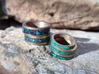 Hand Made 'Antique' Malachite and Chrysocolla Rings with Brass Inlay x 12 From Congo - Toprock Gemstones and Minerals 