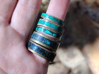 Hand Made 'Antique' Malachite and Chrysocolla Rings with Brass Inlay x 12 From Congo