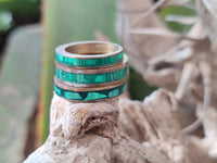 Hand Made 'Antique' Malachite and Chrysocolla Rings with Brass Inlay x 12 From Congo