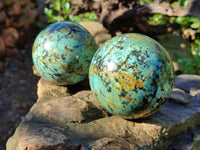 Polished "African Turquoise" Chrysocolla Spheres x 2 From Blue Mine, South Africa