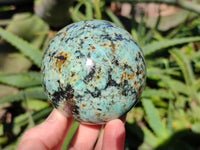Polished "African Turquoise" Chrysocolla Spheres x 2 From Blue Mine, South Africa