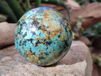Polished "African Turquoise" Chrysocolla Spheres x 2 From Blue Mine, South Africa