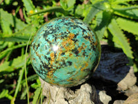 Polished "African Turquoise" Chrysocolla Spheres x 2 From Blue Mine, South Africa