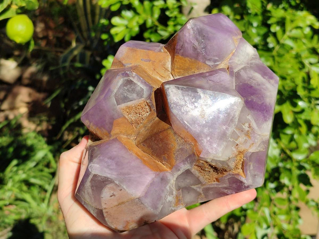 Polished Chevron Amethyst Phantom Crystal Cluster x 1 from Ankazobe, Madagascar - Toprock Gemstones and Minerals 