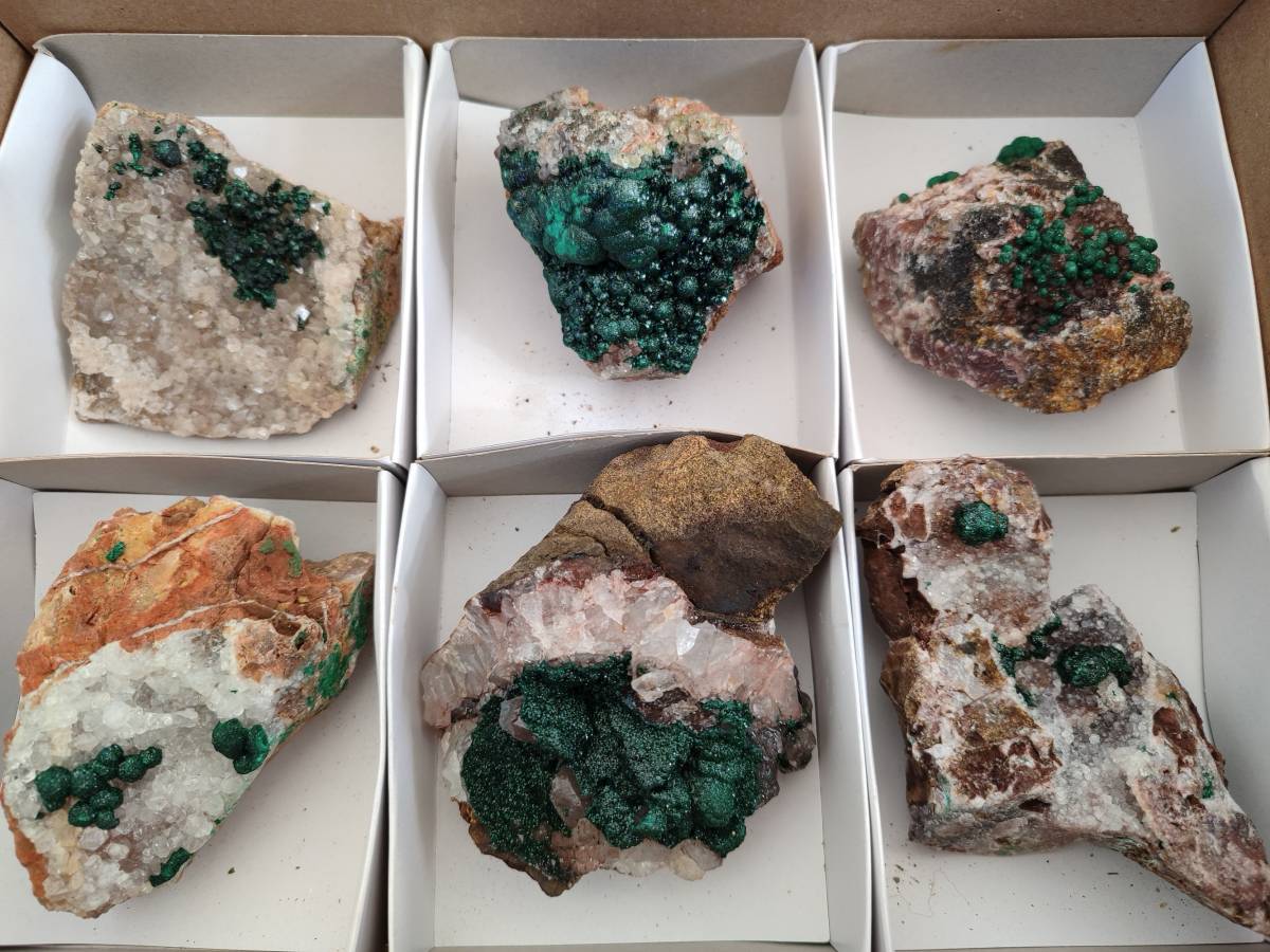Natural Ball Malachite and Drusi Quartz On Dolomite Matrix Specimens x 6 From Kambove, Congo - Toprock Gemstones and Minerals 