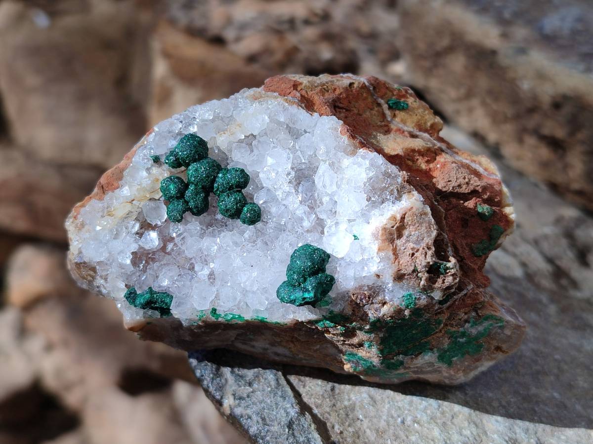Natural Ball Malachite and Drusi Quartz On Dolomite Matrix Specimens x 6 From Kambove, Congo - Toprock Gemstones and Minerals 