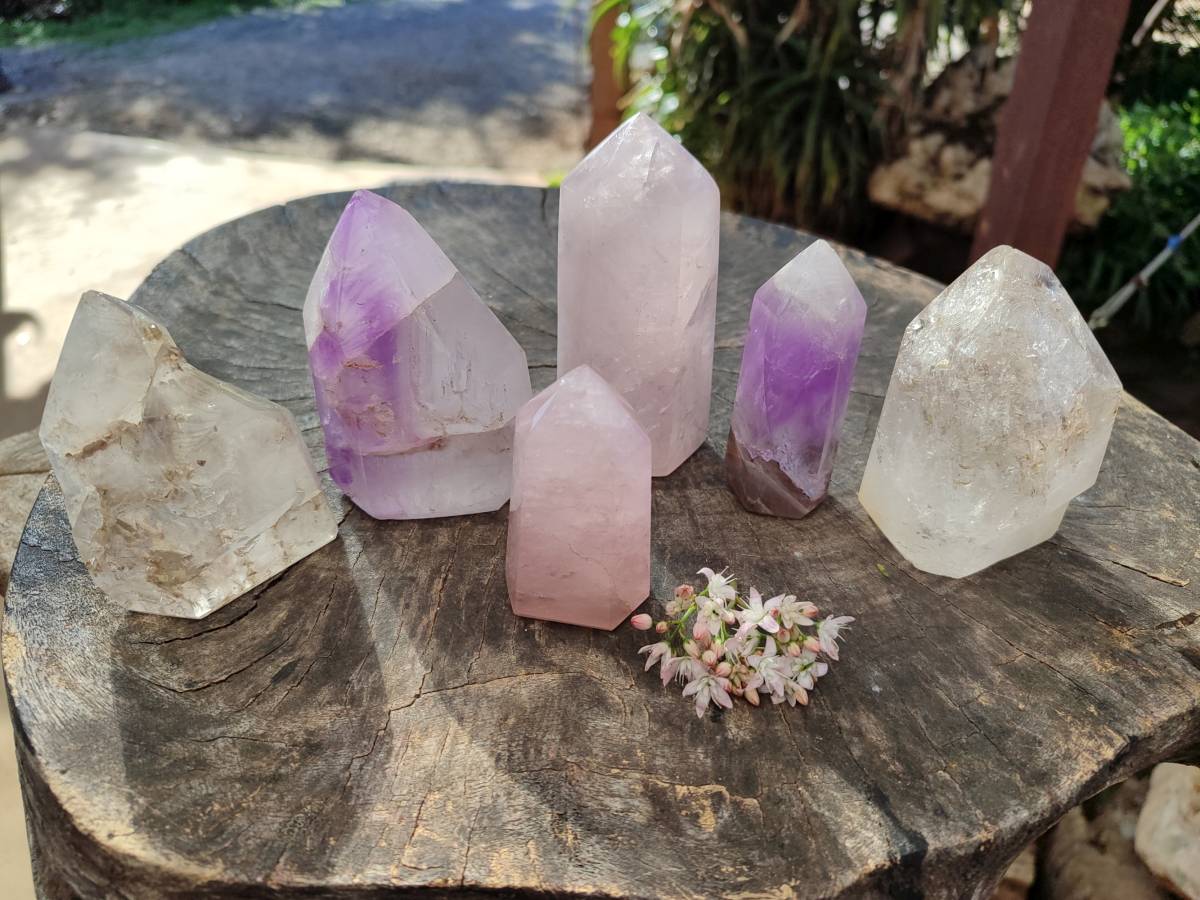 Polished Mixed Quartz Crystals x 6 From Madagascar - Toprock Gemstones and Minerals 