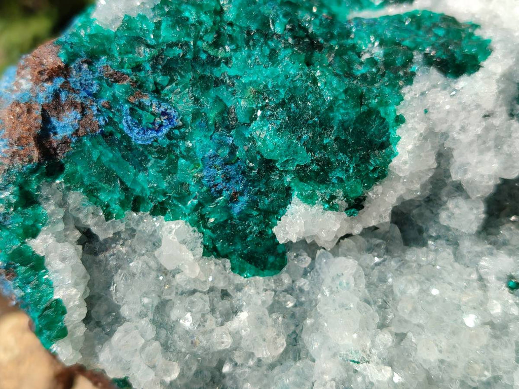 Natural Large Dioptase with Shattuckite and Drusy Quartz On Dolomite Cabinet Specimen x 1 From Likasi, Congo - Toprock Gemstones and Minerals 