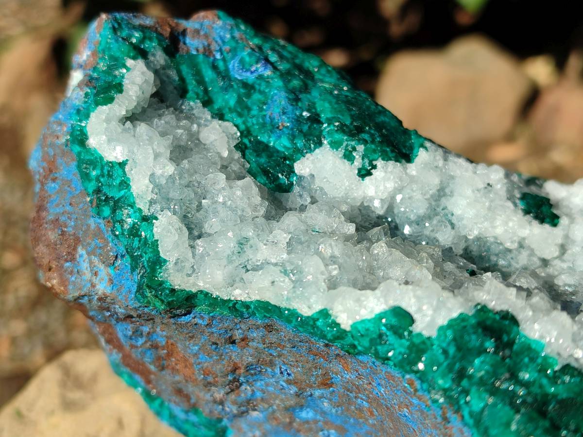 Natural Large Dioptase with Shattuckite and Drusy Quartz On Dolomite Cabinet Specimen x 1 From Likasi, Congo - Toprock Gemstones and Minerals 