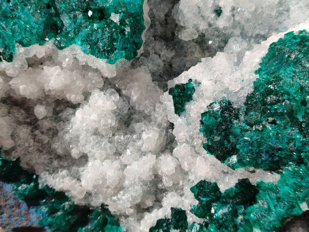 Natural Large Dioptase with Shattuckite and Drusy Quartz On Dolomite Cabinet Specimen x 1 From Likasi, Congo - Toprock Gemstones and Minerals 