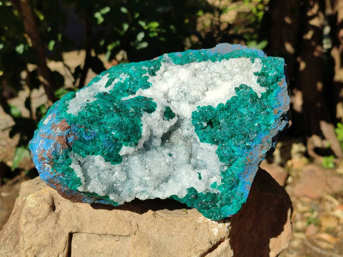 Natural Large Dioptase with Shattuckite and Drusy Quartz On Dolomite Cabinet Specimen x 1 From Likasi, Congo - Toprock Gemstones and Minerals 