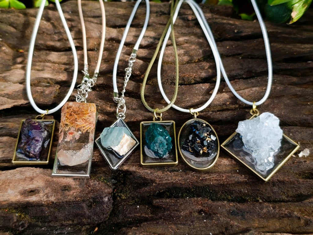 Hand Made Specially Selected Mixed Crystal Pendants - Set in Resin x 6 From Southern Africa - Toprock Gemstones and Minerals 