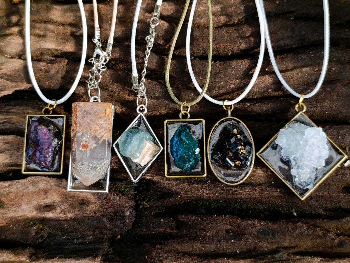 Hand Made Specially Selected Mixed Crystal Pendants - Set in Resin x 6 From Southern Africa - Toprock Gemstones and Minerals 