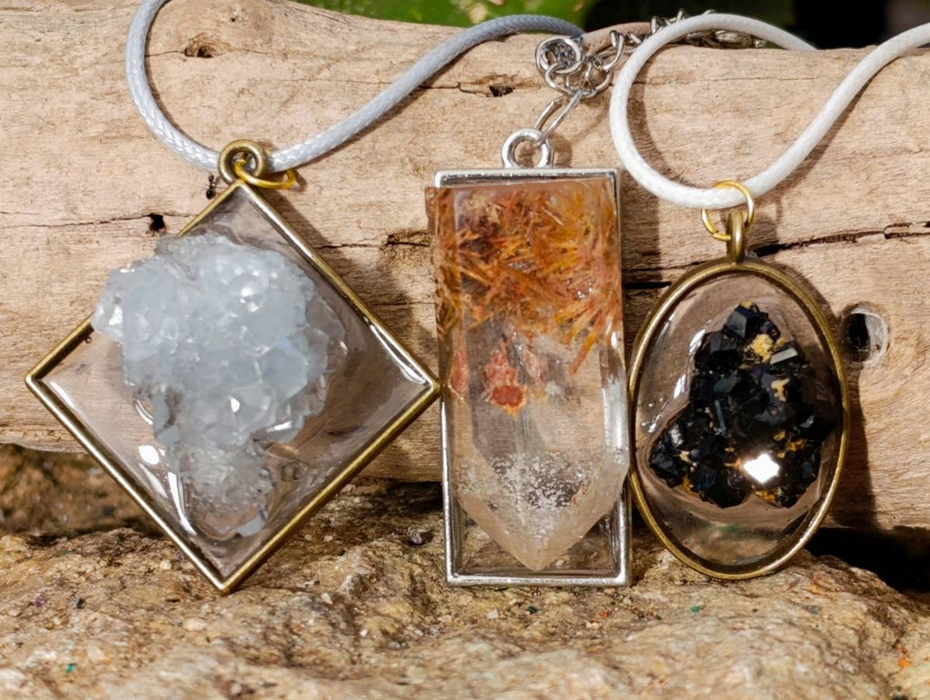 Hand Made Specially Selected Mixed Crystal Pendants - Set in Resin x 6 From Southern Africa - Toprock Gemstones and Minerals 